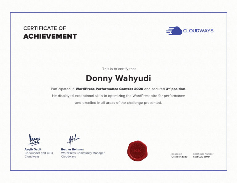 Cloudways.com Contest Certificate